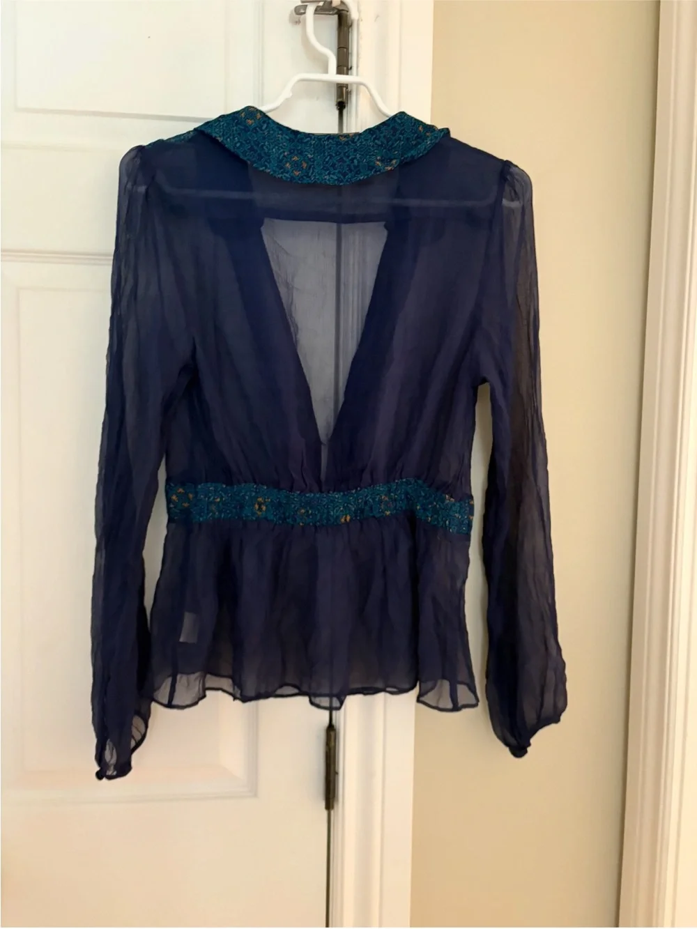 Anthropologie Sheer Lace Blouse – Navy Blue - Picture 3 of 4